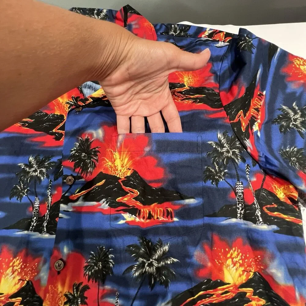 RJC Mens Kilauea Volcano Lava Aloha Button Down Shirt Size 2XL Hawaiian Tropical